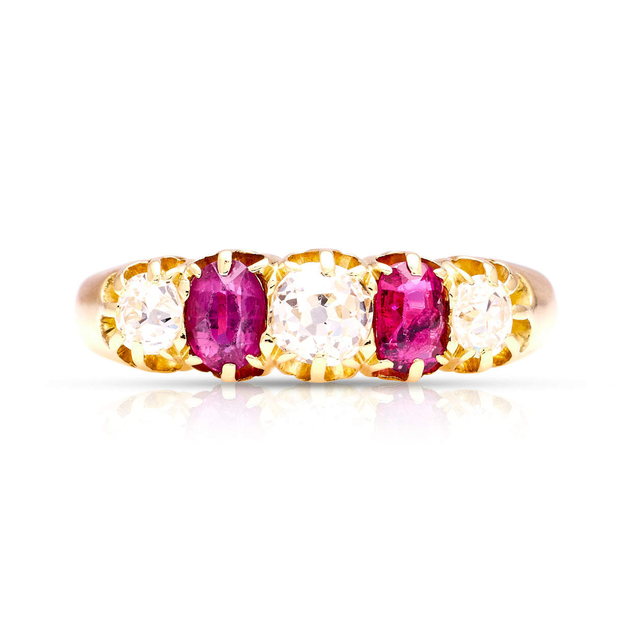 Victorian ruby & diamond five-stone ring, hallmarked 1885