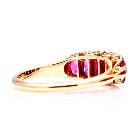 Antique, Edwardian ruby half hoop ring, 18ct yellow gold