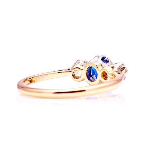 Antique, Edwardian sapphire & diamond three-stone ring