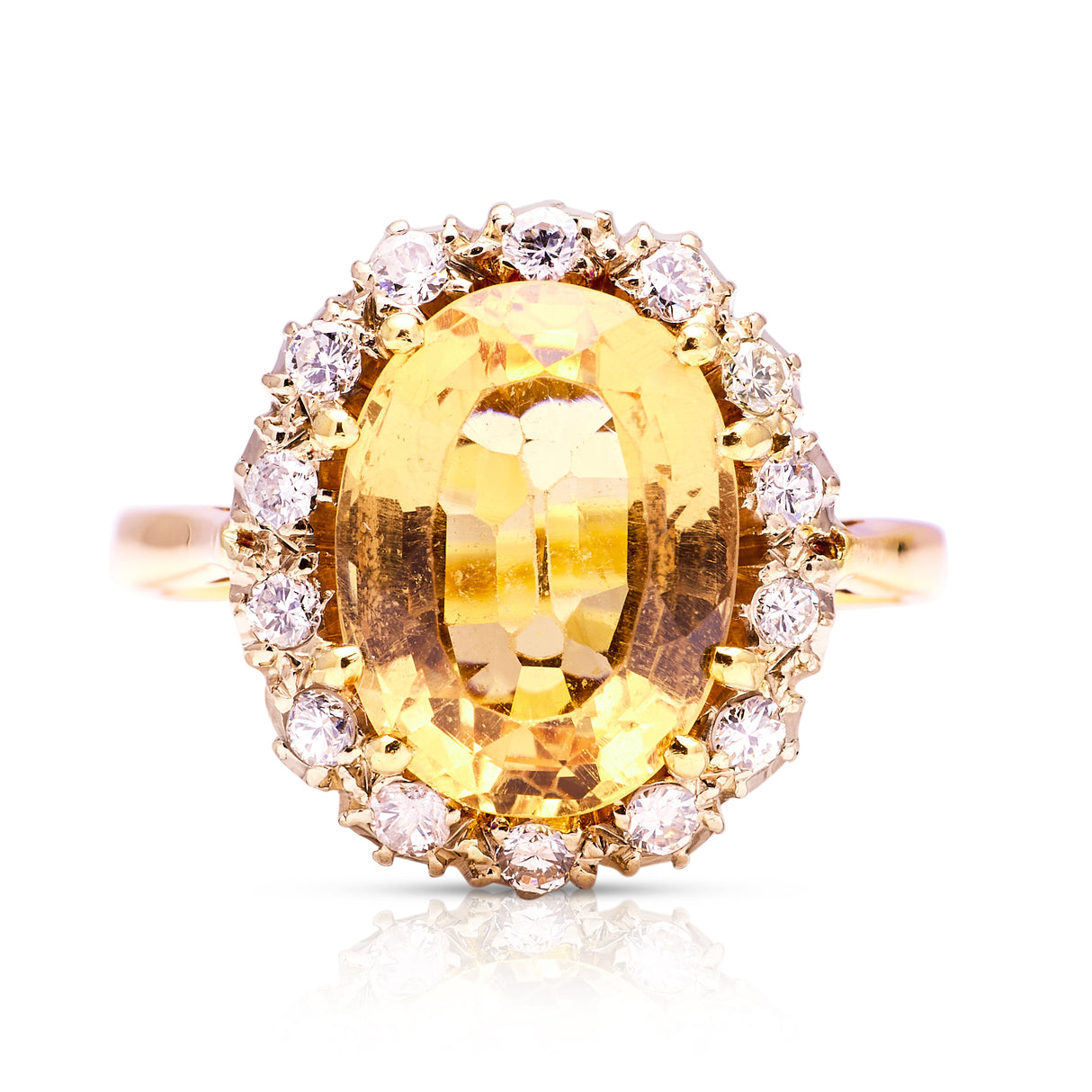 Vintage, 4ct orange topaz & diamond cluster ring, 18ct yellow gold