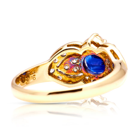 Vintage, 1980s royal blue sapphire & diamond ring, 18ct yellow gold