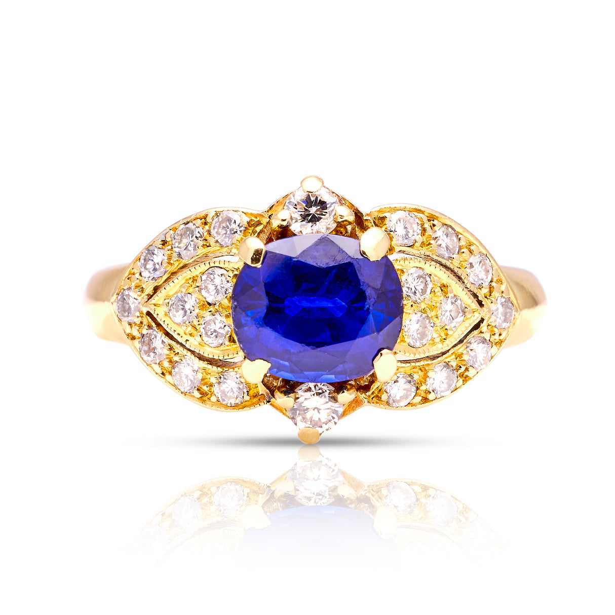 Vintage, 1980s royal blue sapphire & diamond ring