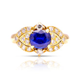 Vintage, 1980s royal blue sapphire & diamond ring