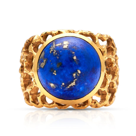 Lapis-Naturalistic-Organic-18ct-Gold-Vintage-Statement-Ring-Unique-Antique-Cabochon