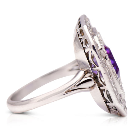 Art Deco, Platinum, Amethyst and Diamond Cocktail RingAmethyst Antique Engagement Rings  Amethyst Engagement Rings  Diamond Engagement Rings  Antique Rings  Antique Ring Boutique  Vintage Engagement Rings  Antique Engagement Rings  Antique Jewellery company  Vintage Jewellery