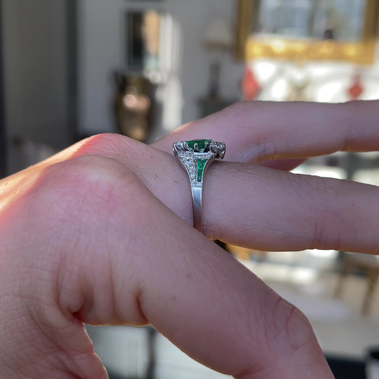 Art Deco, platinum, emerald and diamond ring