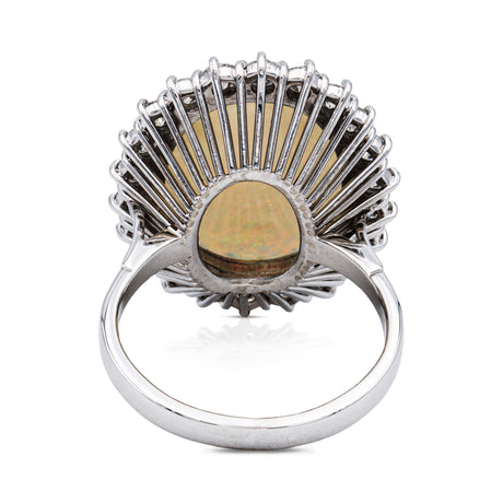 White opal and diamond cluster ring, rear view. 