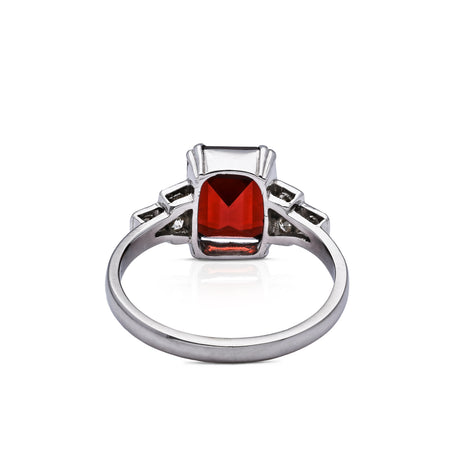 Art Deco garnet and diamond engagement ring, rear view.