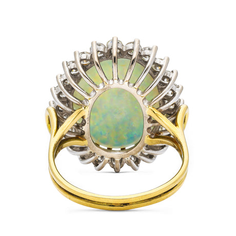 Vintage white Australian opal and diamond ring, rear view. 