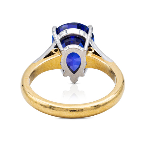 Blue tanzanite single stone ring, rear view.