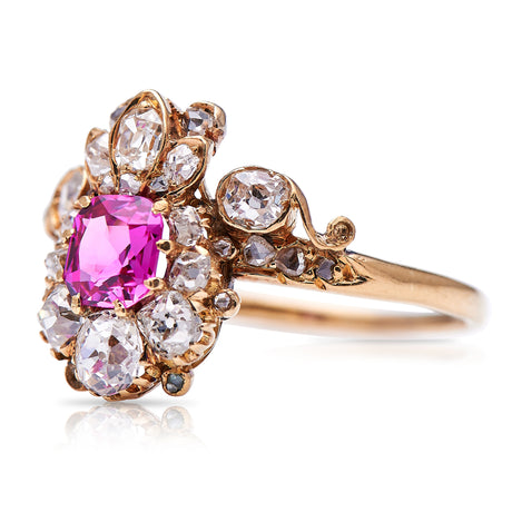 Antique Engagement Rings | Antique Ring Boutique | Vintage Engagement Rings | Antique Engagement Rings | Antique Jewellery company | Vintage Jewellery  Belle Époque, 18ct Gold, Pink Sapphire and Diamond Fancy Cluster Ring