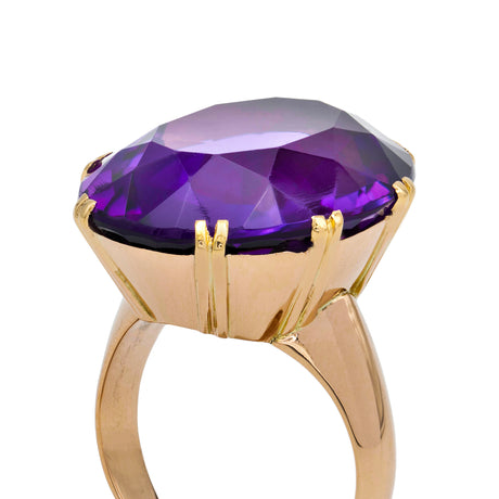 Victorian amethyst cocktail ring, side view. 