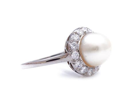 Belle Époque-Platinum-Natural-Pearl-Diamond-Cluster-Ring