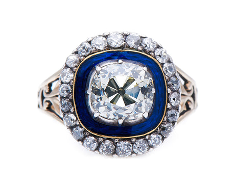 Georgian-19th-Century-18-Carat-Gold-Silver-Diamond-Enamel-Cluster-Ring