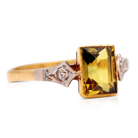 Art Deco, 18ct Gold, Green and Yellow 'Bi-Coloured' Sapphire and Diamond Ring