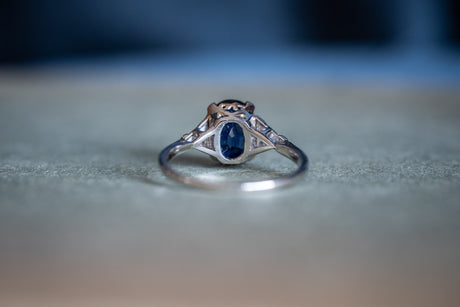 Antique Art Deco, Platinum, Sapphire and Diamond Engagement Ring