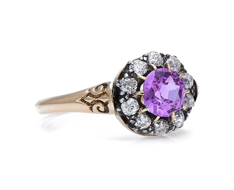 Edwardian, 18ct gold, natural pink sapphire and diamond cluster ring