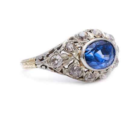 Edwardian, 3ct natural sri lankan sapphire and diamond engagement ring