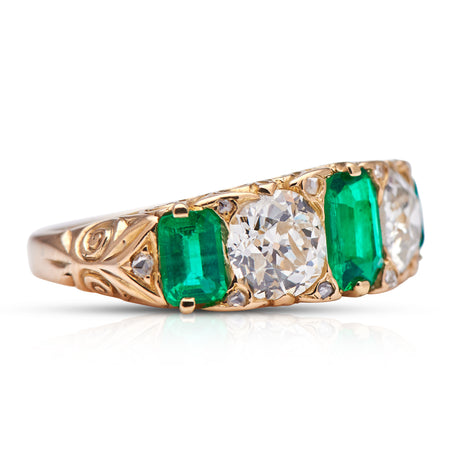 Victorian, 18ct yellow gold, emerald and diamond five-stone ring