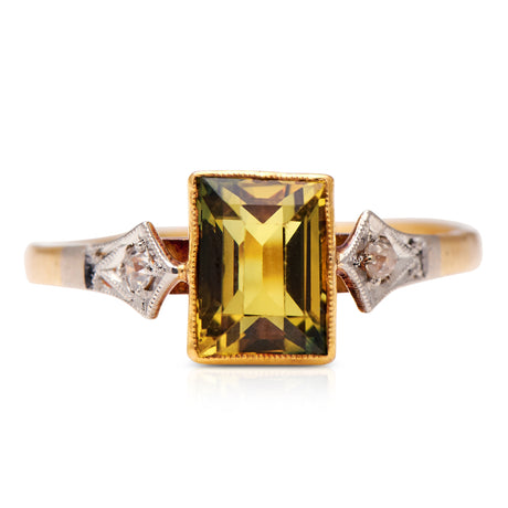 Art Deco, 18ct Gold, Green and Yellow 'Bi-Coloured' Sapphire and Diamond Ring