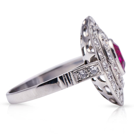 Edwardian, platinum, Burmese ruby and diamond cluster ring