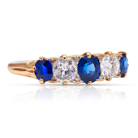 Victorian, 18ct gold, natural sapphire and diamond five stone ring