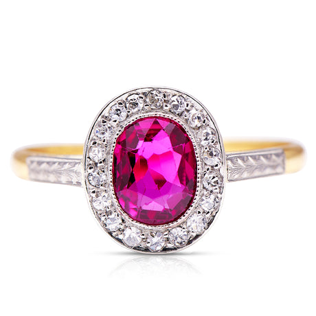 Ruby-Diamond-Shoulders-Cluster-1920s-Engagement-Antique-Ring-18ct-Oval-Cut