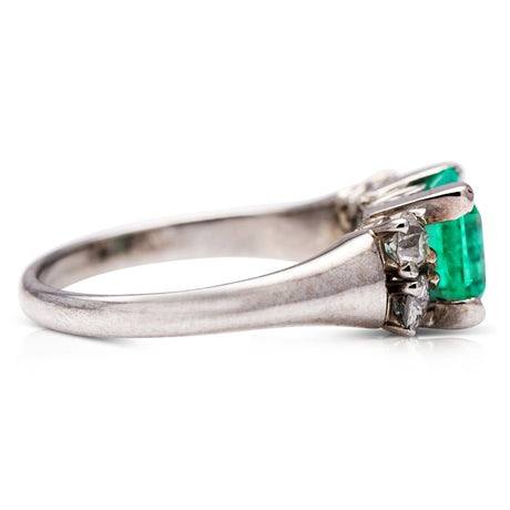 Art Deco, 14ct white gold, Colombian emerald and diamond ring