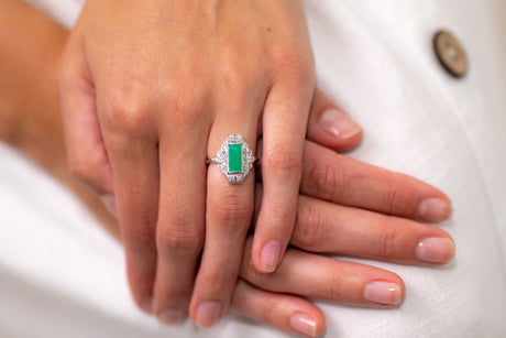 Art Deco, 14ct White Gold, Chrysoprase and Diamond Ring