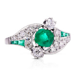 Art-Deco-Emerald-Platinum-Diamond-Ring-Mosaic-Pavé-Set-Antique-Jewellery