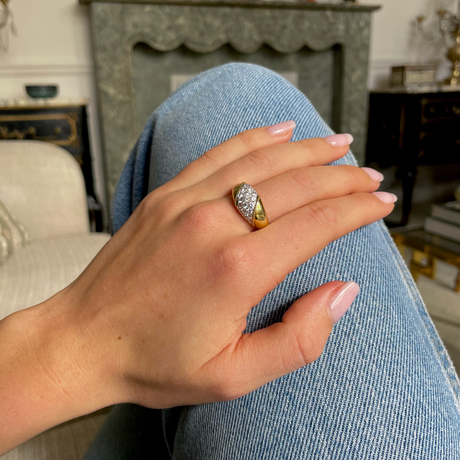 Asprey diamond and yellow gold band, worn on hand.