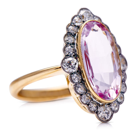 Untreated Antique Belle Époque, 18ct Gold, Pink Topaz and Diamond Ring Vintage_rings Vintage_enengment_rings | Untreated Antique Belle Époque, 18ct Gold, Pink Topaz and Diamond Ring