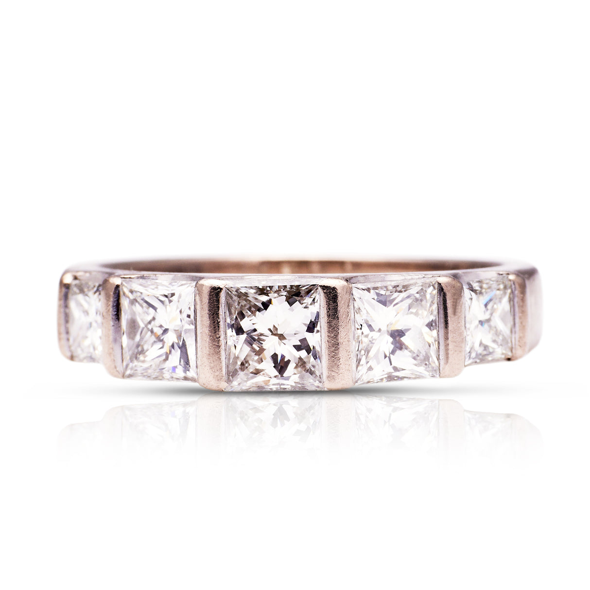 Vintage-Princess-Cut-Diamond-Five-Stone-18-Carat-White-Gold-Antique