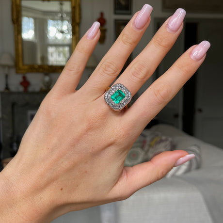 Georgian emerald and diamond cluster, worn on hand.