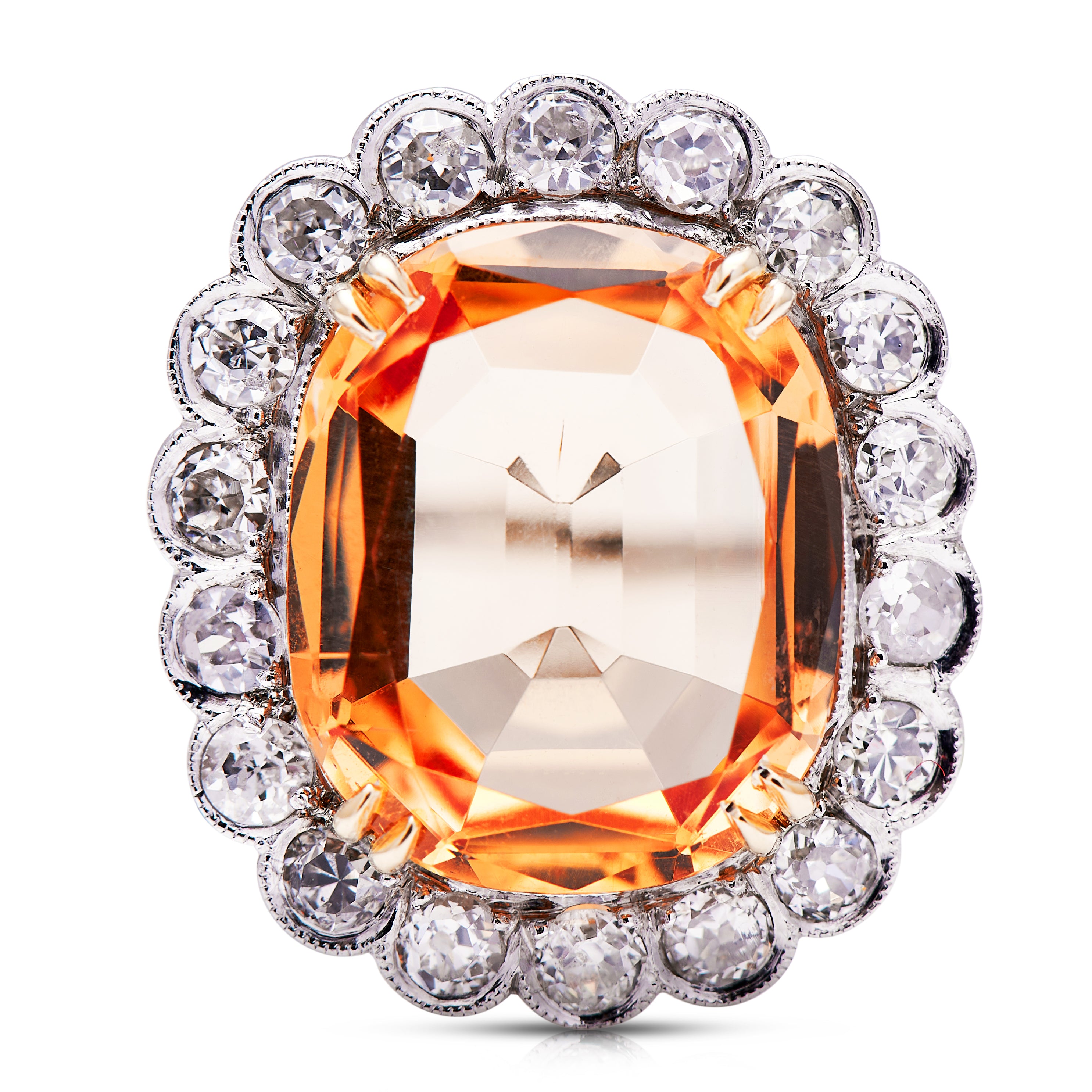 Vintage buy Large Imperial Topaz Diamond halo Ring. Ornate Art Deco style