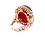 Edwardian, 18ct yellow gold, cabochon fire opal and diamond cluster ring