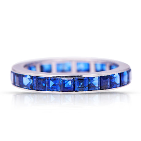 Eternity-Ring-Art-Deco-Sapphire-Square-Cut-1920s-White-Gold-Antique