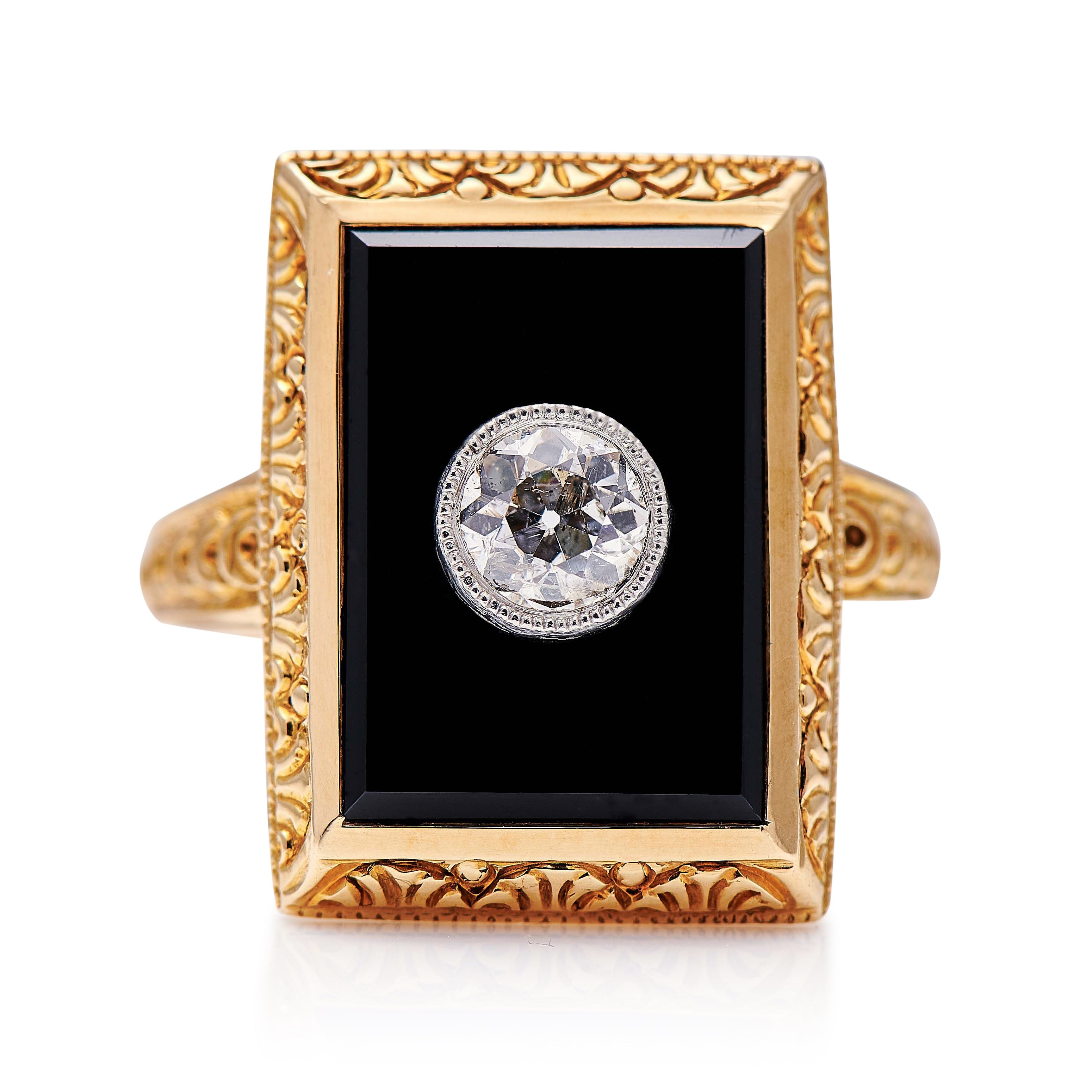 Art Deco, 14ct Gold, Diamond and Onyx Ring – Antique Ring Boutique