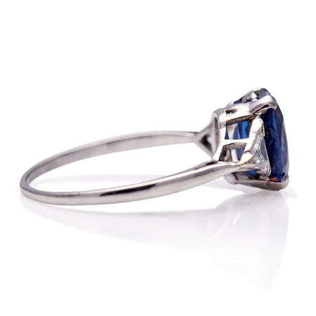 Untreated Antique Art Deco, Platinum, Sapphire and Diamond Ring