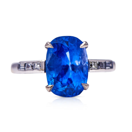 Untreated Antique Art Deco, Platinum, Sri Lankan Sapphire and Diamond Ring