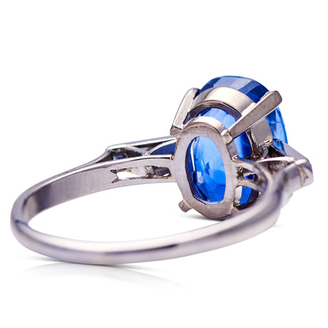 Untreated Antique Art Deco, Platinum, Sri Lankan Sapphire and Diamond Ring