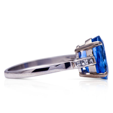 Untreated Antique Art Deco, Platinum, Sri Lankan Sapphire and Diamond Ring