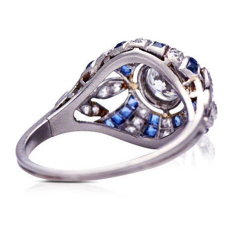 Untreated Antique Edwardian, Platinum, Sapphire and Diamond Bombé Ring