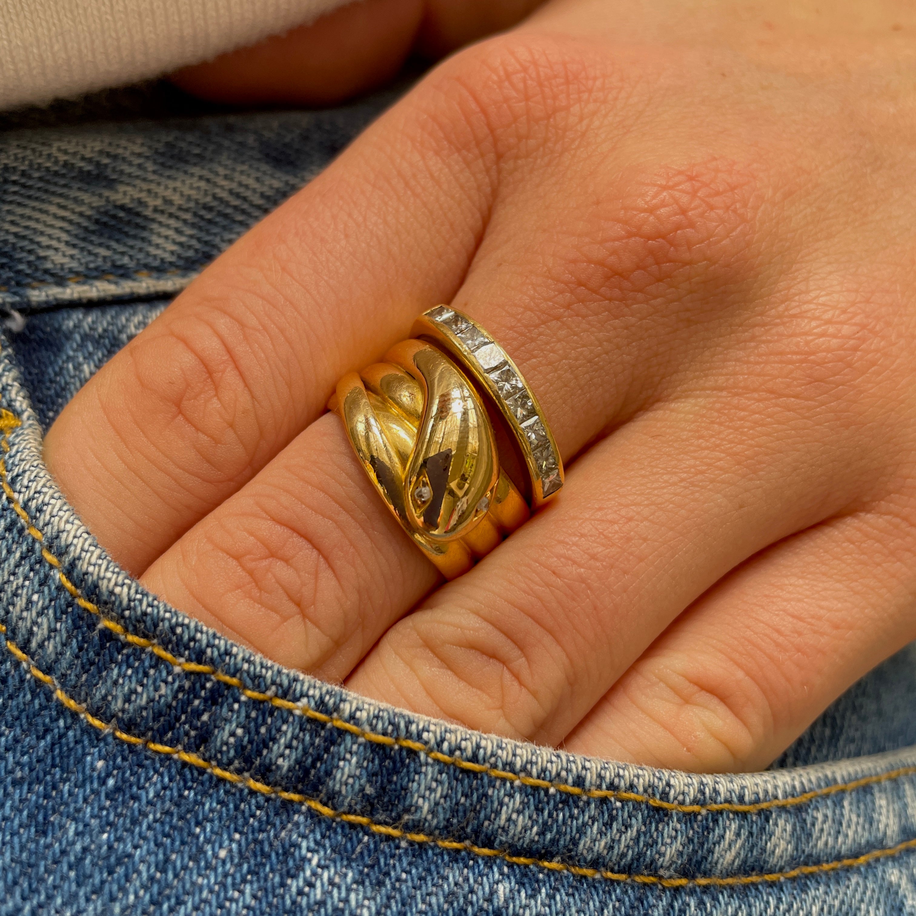 Victorian Diamond Set Snake Ring 18ct Yellow Gold Antique Ring