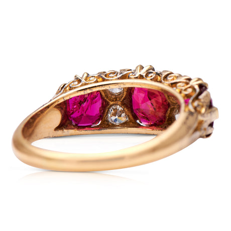 Antique Ruby Rings | Antique_Rings | Antique_Engagement_rings  | Victorian, 18ct Gold, Ruby and Diamond Three Stone Ring