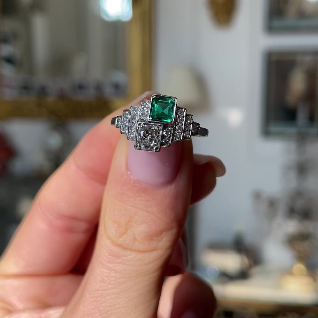 Popular Vintage Reproduction 5.69 Ct Emerald & Sapphire Cz Diamond Antique Art Deco Style Engagement Ring Vintage Style Ring Emerald Bezel Ring