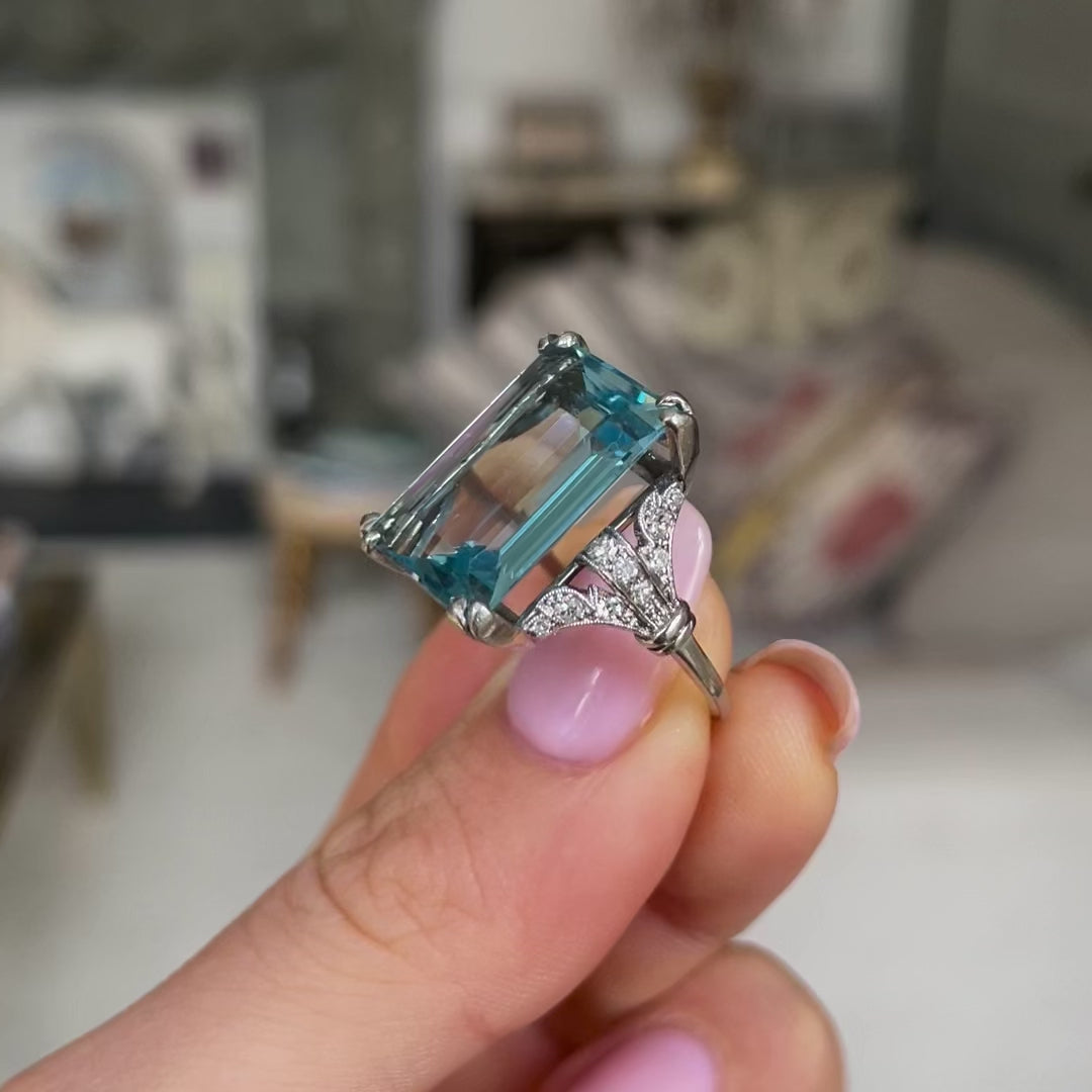 Art Deco Era Sterling Aquamarine (Glass) Ring-1920s! popular